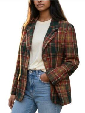 VTG Gap Blazer Women's Wool Tartan Plaid Preppy 90s Academia Y2K Earthy Medium
